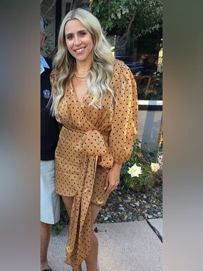 4SI3NNA Mustard Polka Dot Wrap Mini Dress
